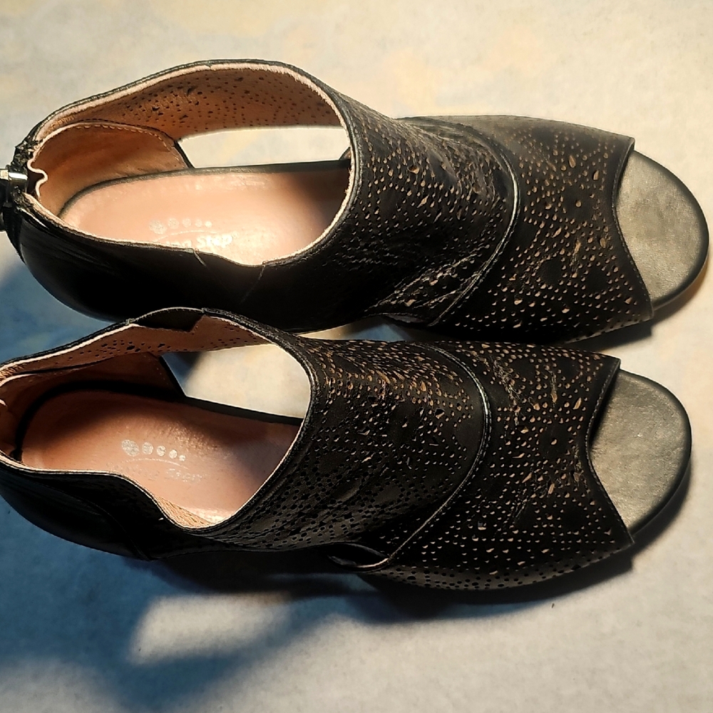 Spring Step Elegant Perforated Peep-Toe Ankle Boots in Black